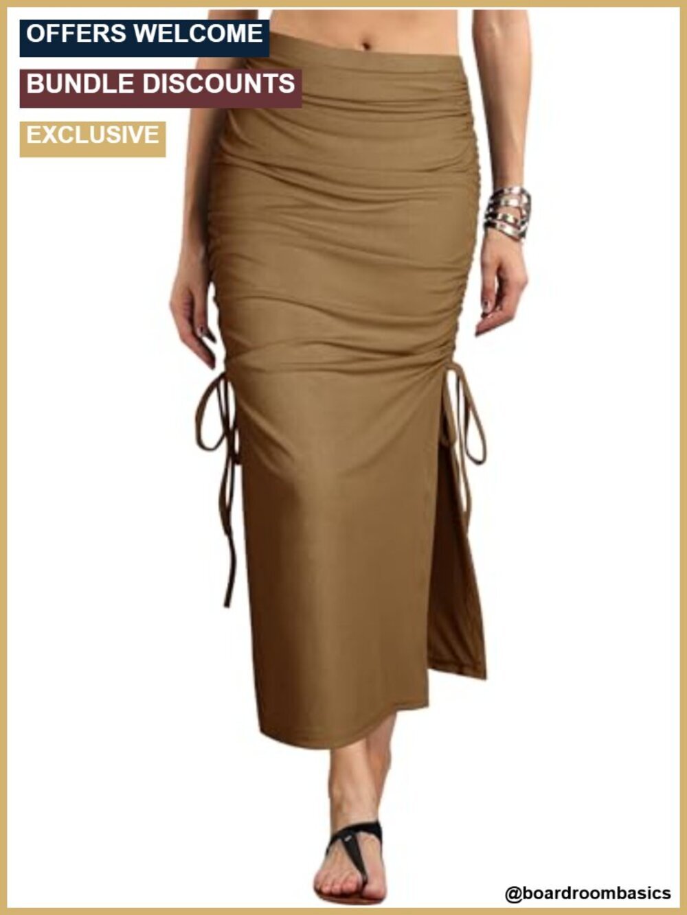 High Waisted Ribbed Skirt Side Split Slit Ruched Drawstring Bodycon Maxi Skirt